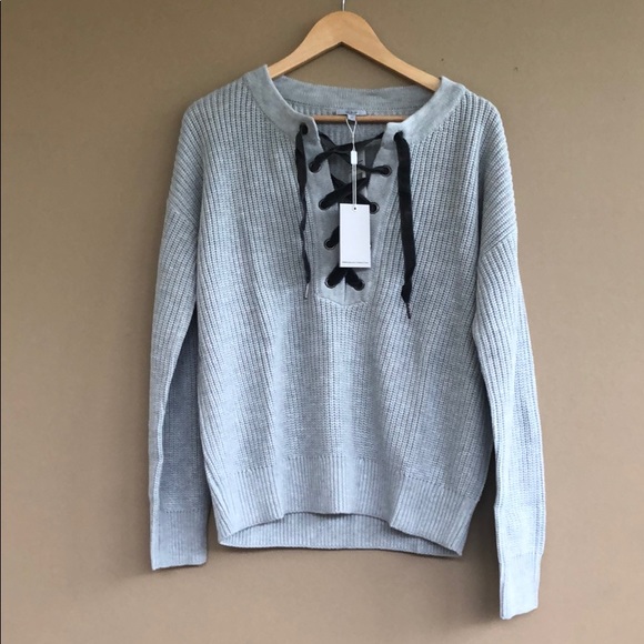 NEW • Rails • Olivia Lace Up Gray Sweater M / L - Picture 5 of 7